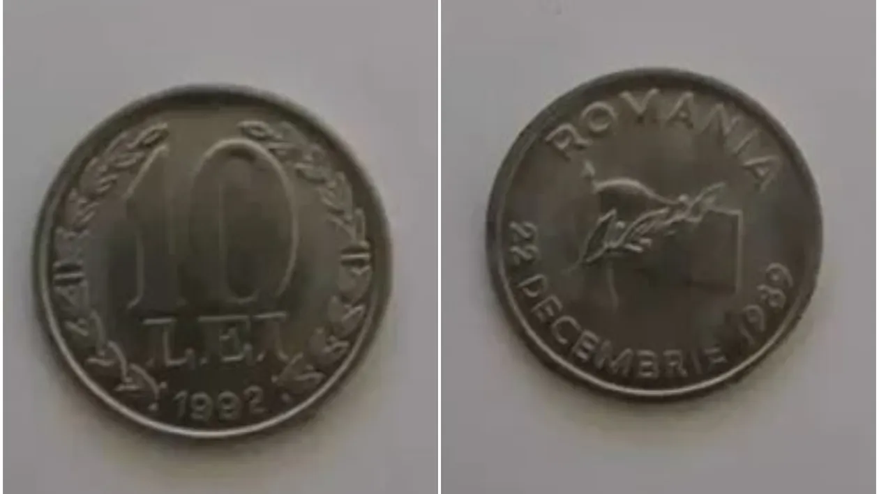 Prețul ireal la care se vinde o monedă de 10 lei din 1992, acum, în anul 2023. A fost emisă pentru comemorarea Revoluției