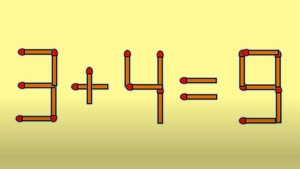 Test IQ cu chibrituri | Mutați un singur băț, pentru a corecta 3 + 4 = 9