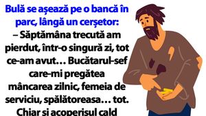 BANC | Bulă se așează pe o bancă în parc, lângă un cerșetor: "Săptămâna trecută am pierdut, într-o singură zi, tot ce-am avut"