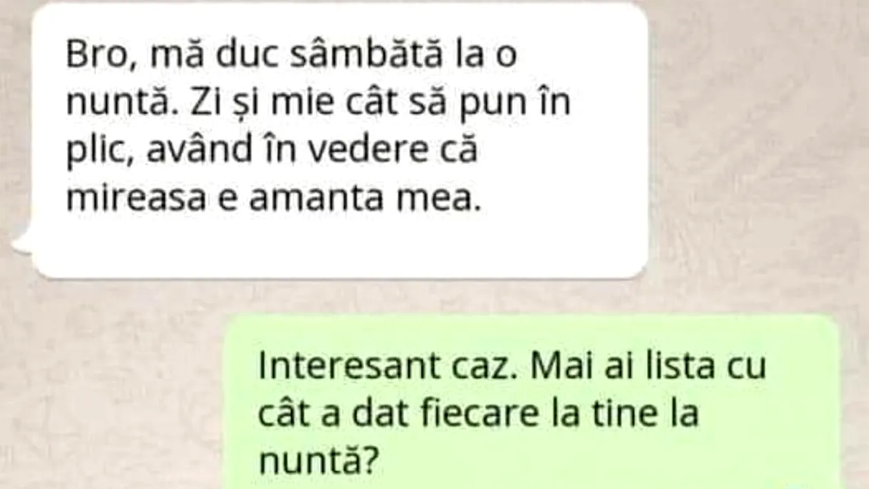 BANC | Cât se pune în plic la nuntă, dacă mireasa este amanta