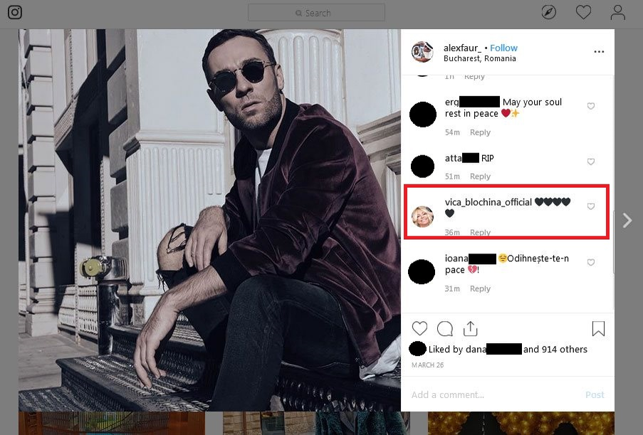 Ce mesaj a lăsat Vica Blochina la ultima poză postată de Alex Faur pe Instagram