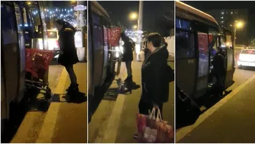 Culmea tupeului! O familie urcă cu tot cu căruciorul de cumpărături în autobuz, în staţia Piaţa Sudului, din Berceni