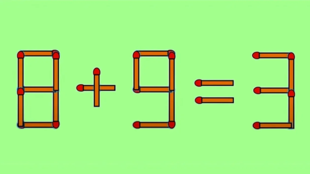 TEST IQ cu bețe de chibrit | Rezolvă ecuația 8+9=3, mutând un singur băț de chibrit