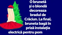 BANC | O brunetă și o blondă decoreaza bradul de Crăciun