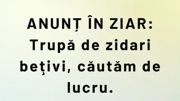 BANC | Anunț la ziar: Trupă de zidari bețivi, căutăm de lucru