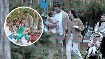 Super-imagini cu ”prințesele” lui Gigi Becali! Teodora şi soţul, părinți-model în Herăstrău, printre călușei și tiribombe