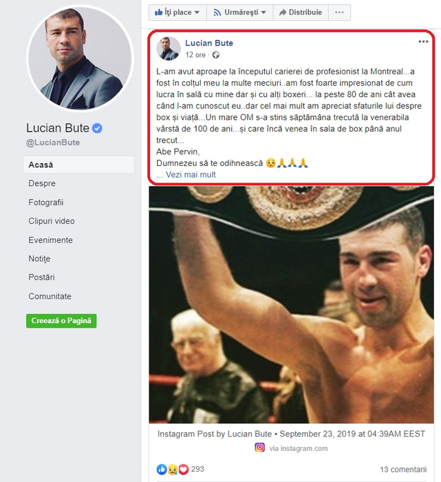 Lucian Bute, în doliu. „Dumnezeu să te odihnească”