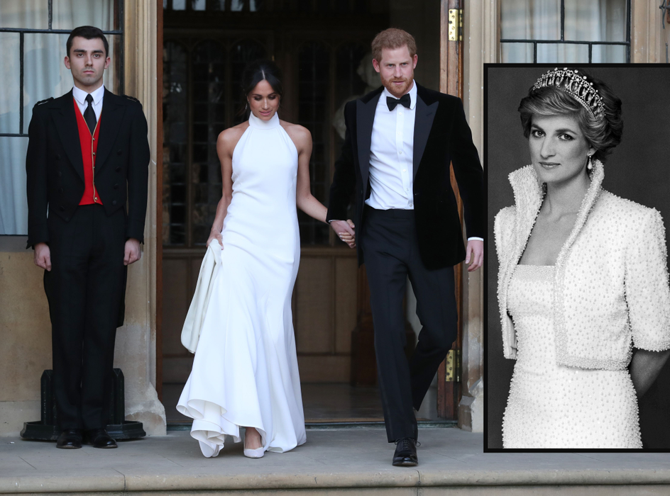 The newly married Britain's Prince Harry, Duke of Sussex, (R) and Meghan Markle, Duchess of Sussex, (L) leave Windsor Castle in Windsor on May 19, 2018 after their wedding to attend an evening reception at Frogmore House. (Photo by Steve Parsons / POOL / AFP)        (Photo credit should read STEVE PARSONS/AFP/Getty Images)