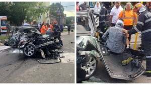 Blestem chiar în ziua nunții?! Aflat într-un BMW, un mire a provocat un accident înfiorător în Reșița, după ceremonie