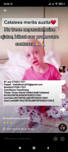 S-o ajutăm pe micuța Cataleea! Are doar 4 ani și se luptă cu 10 tumori!