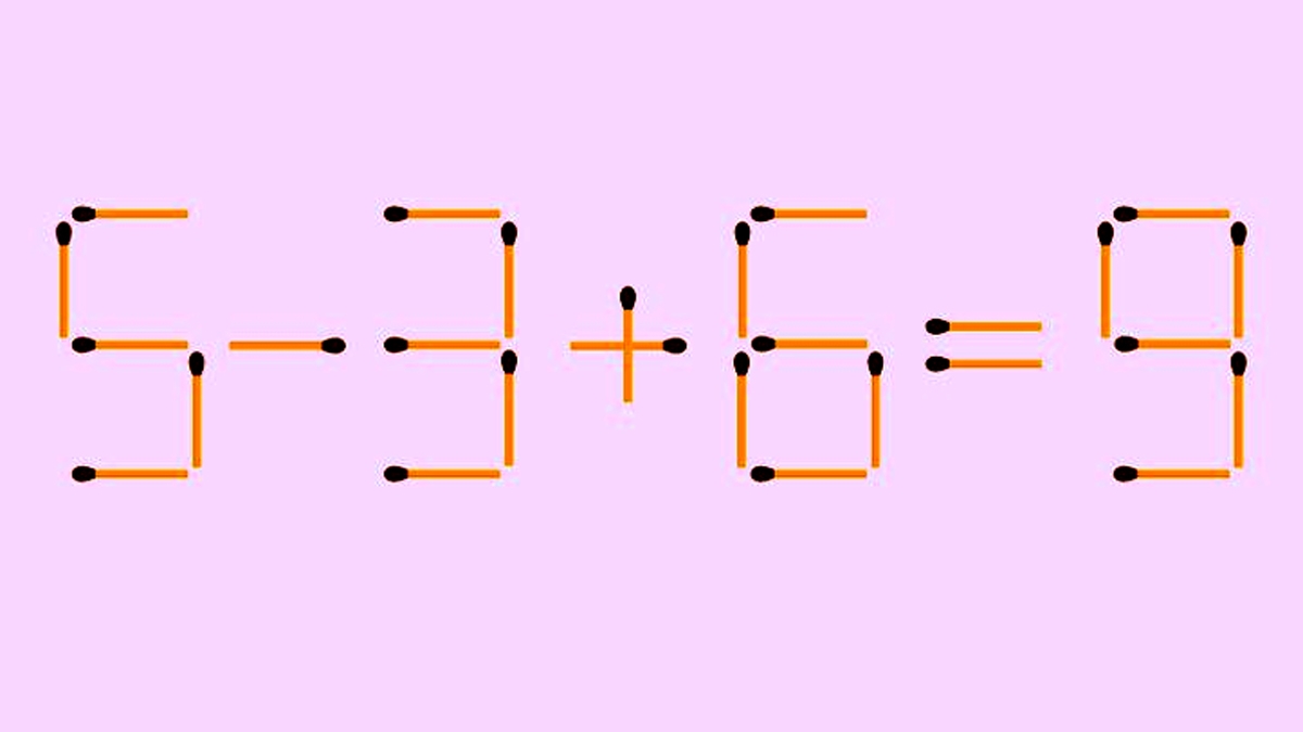 Test IQ cu 10 probleme cu chibrituri | Prima: Adăugați 1 băț pentru a corecta egalitatea 5-3+6=9