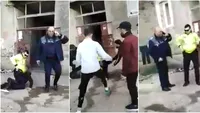 Imagini incredibile în Bacău! Mai mulți tineri iau la bătaie un polițist, în timp ce colegul agentului vorbește la telefon