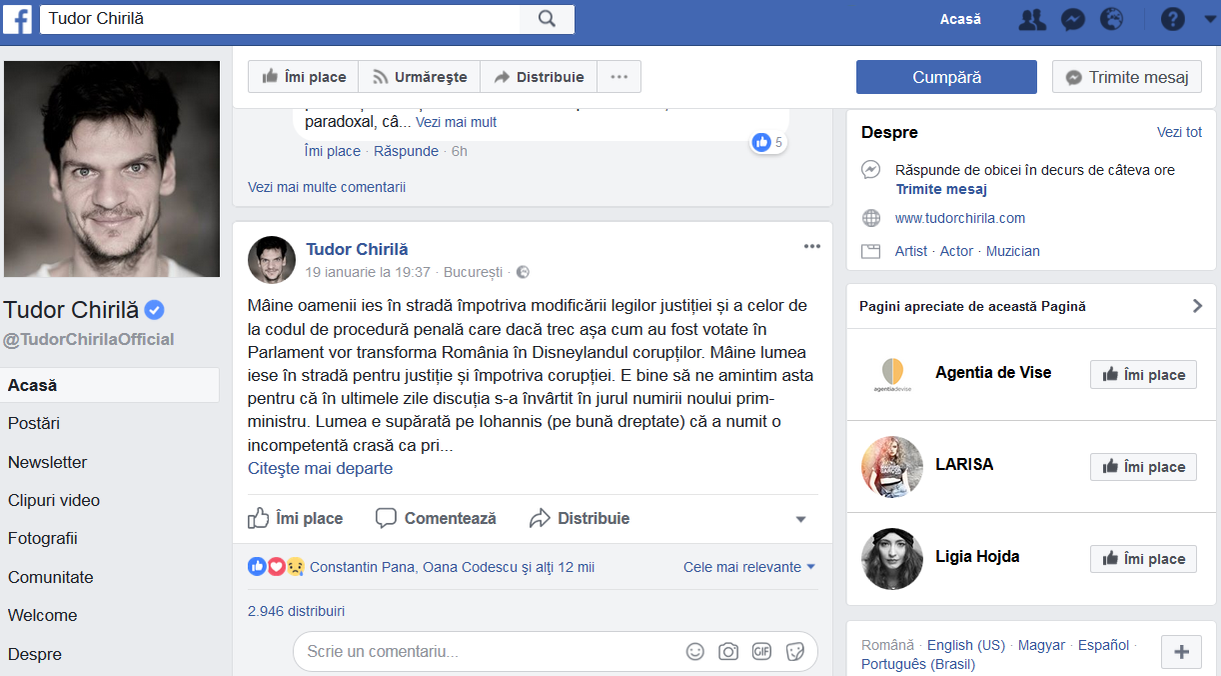 Tudor Chirilă îşi îndeamnă fanii să participe la protestele anti-guvernamentale