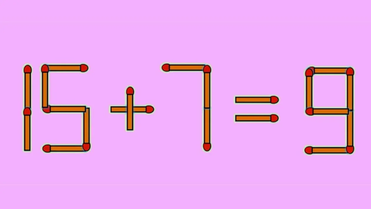 Test IQ exclusiv pentru genii | 15+7=9 este greșit. Pentru a corecta egalitatea, mutați un singur chibrit