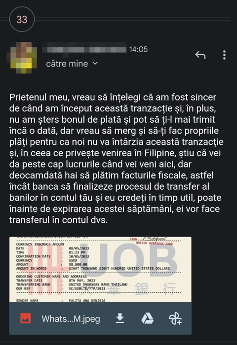 Mesajul femeii din Filipine pentru Denisia