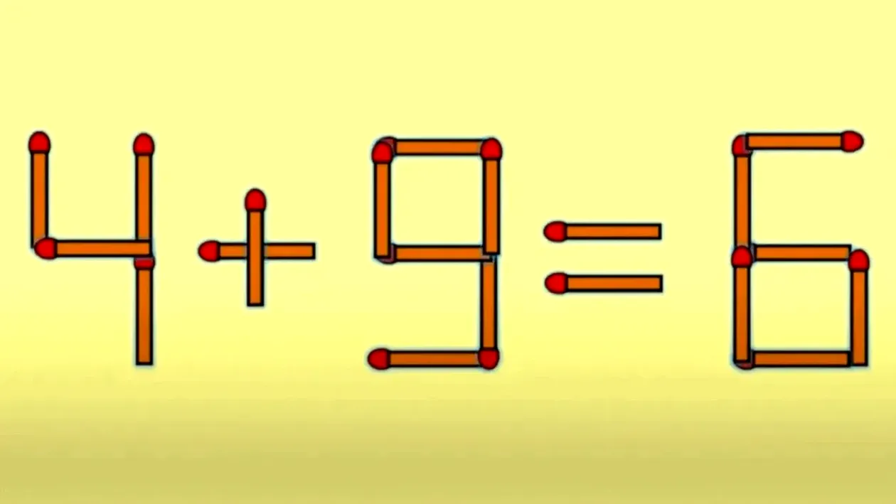 Test IQ pentru cei mai inteligenți | Corectează ecuația 4+9=6, mutând un singur băț de chibrit