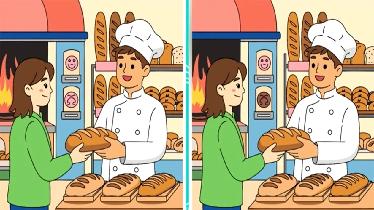 TEST IQ | Aceste două imagini din brutărie par identice, dar nu sunt. Găsiți cele 3 diferențe!