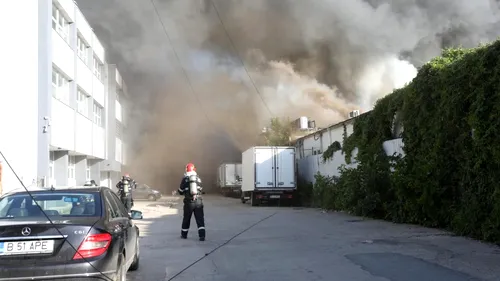 Incendiu devastator la două hale aflate în sudul Bucureştiului, lichidat de zeci de pompieri! A fost emisă o avertizare Ro-Alert