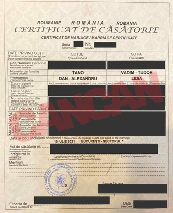 Fiica ”Tribunului” a mințit în direct la Teo că nu a fost măritată! CANCAN.RO publică certificatul de căsătorie dintre Lidia ”Pinocchio” Vadim și răposatul soț!