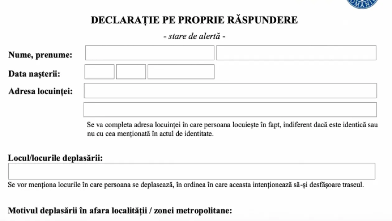 Ce trebuie să completezi în declarația pe propria răspundere, dacă treci printr-o localitate în carantină