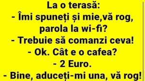 BANCUL ZILEI | La o terasă: "Îmi spuneți și mie, vă rog, parola la wi-fi?"