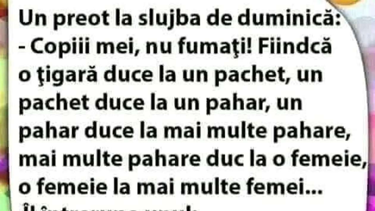 BANCUL ZILEI | Preotul, la slujba de duminică: Copiii mei, nu fumați!