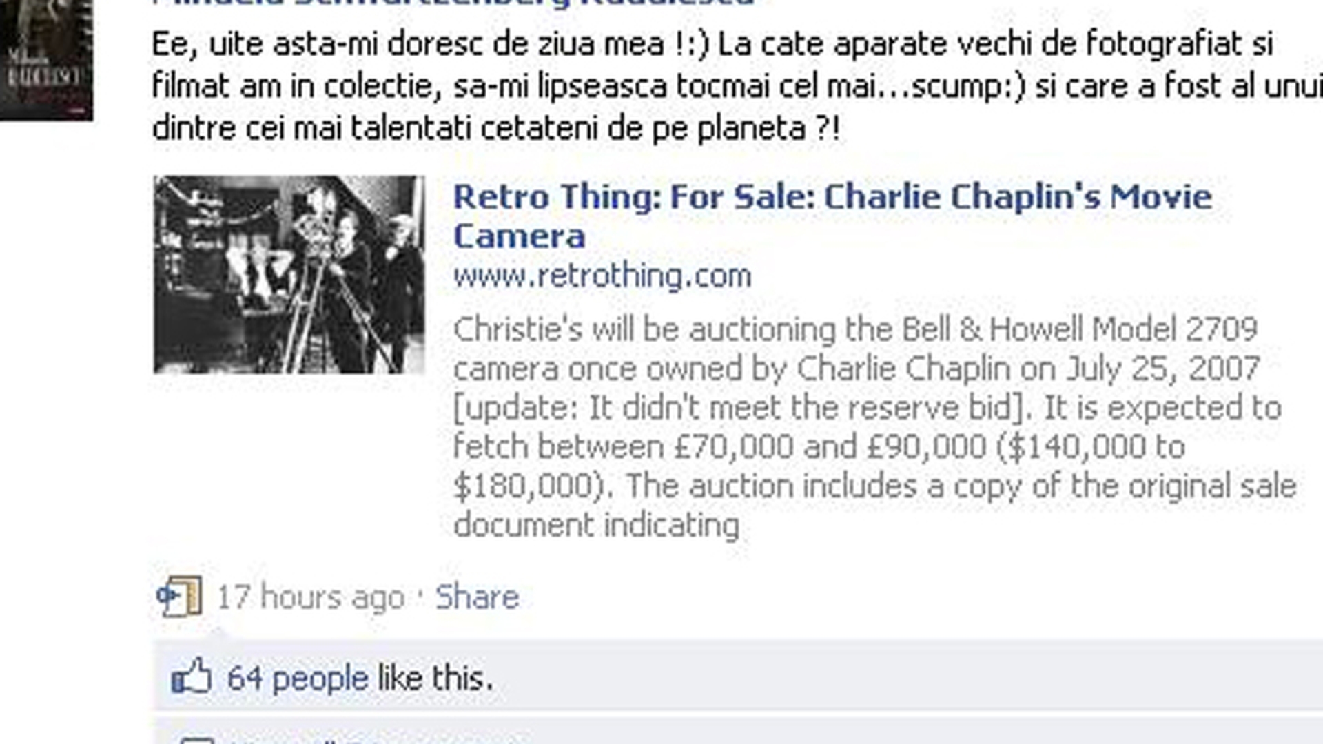 Mihaela Radulescu isi doreste de ziua ei camera video a lui Charlie Chaplin