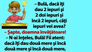 BANC | "Bulă, dacă îţi dau 2 iepuri şi 2 doi iepuri şi încă 2 iepuri, câţi iepuri vei avea?"