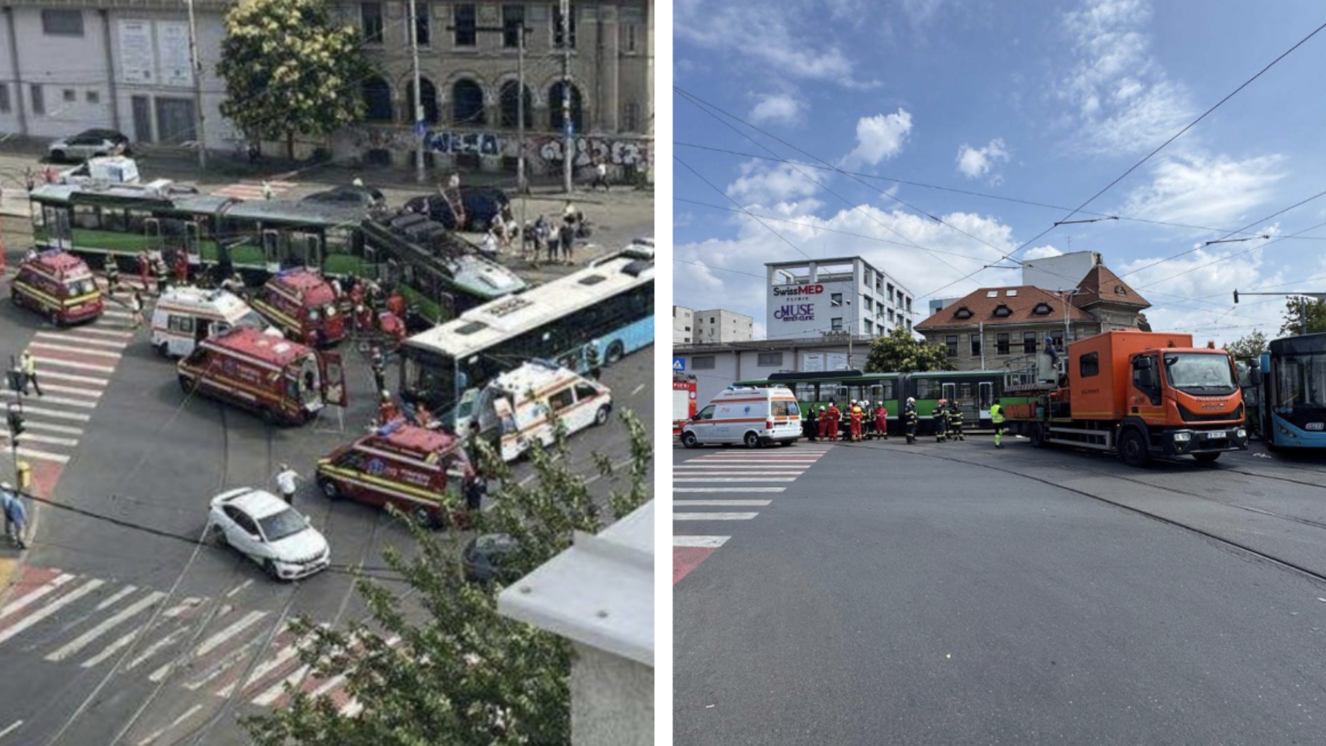 Accident deosebit de grav în București, după ce un autobuz STB s-a ciocnit cu un tramvai! Sunt 11 victime