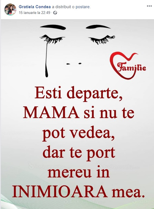 Mama Ioanei Condea, mesaj cutremurător postat în urmă cu puțin timp. Îți dau lacrimile