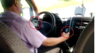 Șoferul de microbuz filmat butonând două telefoane în timp ce conducea a fost audiat! El riscă doar două puncte de amendă