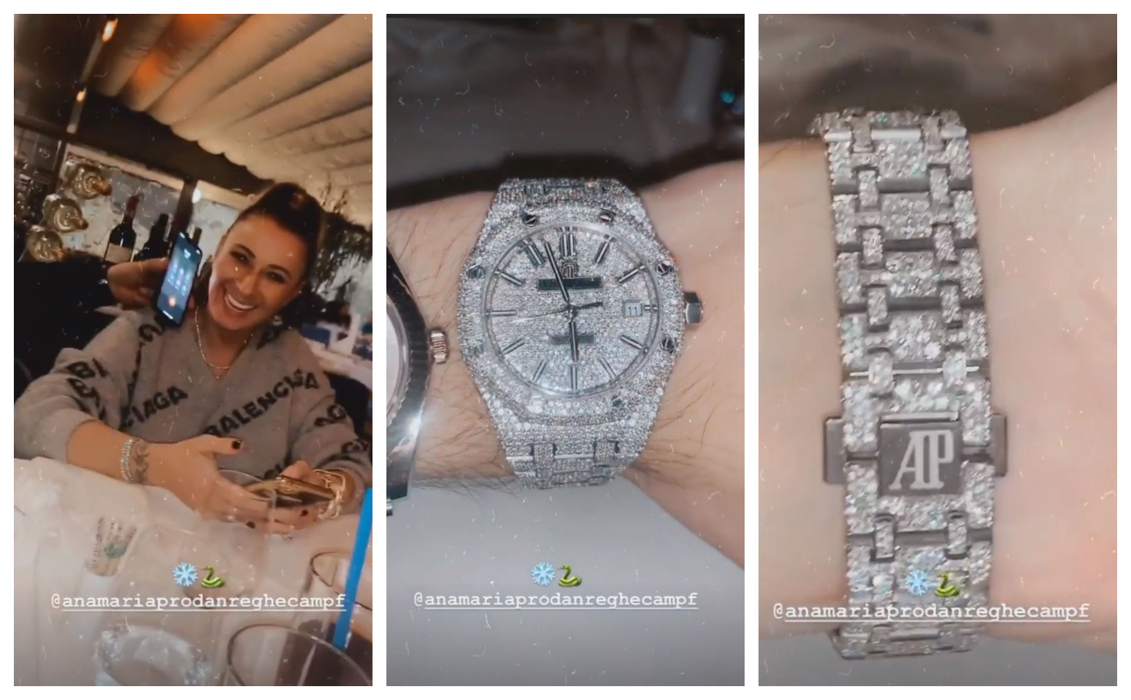 Anamaria Prodan, răsfățată de soțul ei cu un ceas de lux, acoperit cu zeci de diamante albe! Suma enormă plătită de Laurențiu Reghecampf pentru superba bijuterie