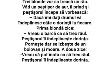 BANCUL ZILEI | Trei blonde prind peștișorul de aur: Dacă îmi dați drumul, vă îndeplinesc câte o dorință