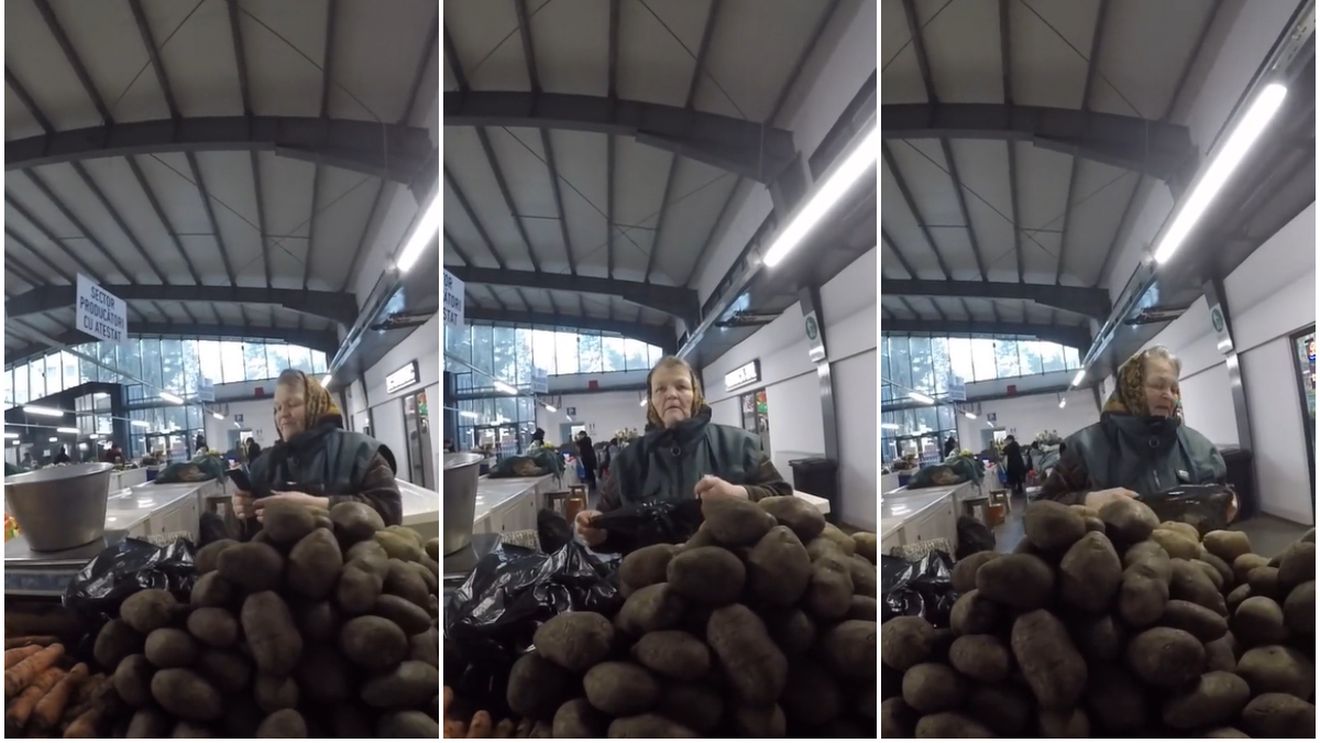 Lecția de bunătate dată de o bătrână care vinde în piață! Cum a reacționat după ce un tânăr i-a oferit 100 de lei pentru 1 kg de cartofi: „Nu primesc bani nemunciți”