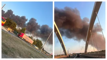 Flăcări uriașe în apropiere de Năvodari. Patru autospeciale ISU au fost trimise la fața locului