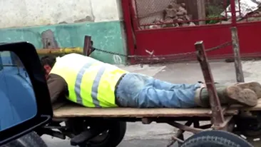 VIDEO Asta e cel mai smecher betiv din Romania! S-a imbatat manga, si-a pus magarul pe pilot automat si s-a culcat in caruta asteptand sa ajunga acasa!