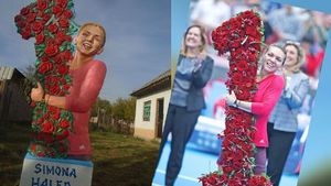 INEDIT. Simona Halep din beton şi fier, în grădina unui artist din Olt