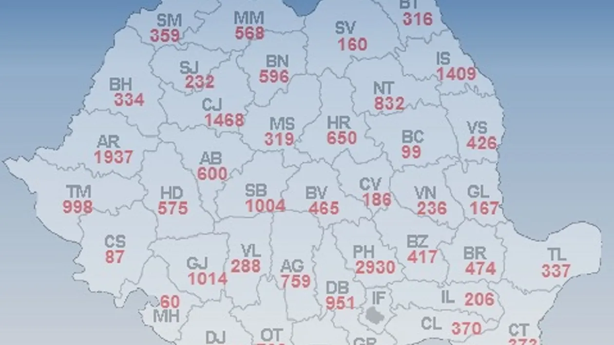 Aproape 32.000 de locuri de muncă vacante în România, în 12 octombrie 2018. Distribuția pe județe - hartă