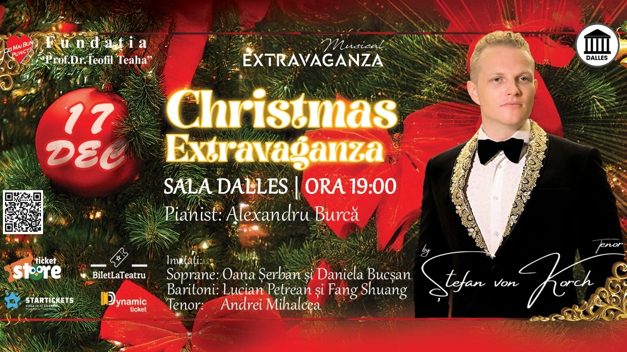 Stele ale operei se alătură tenorului Ştefan von Korch în concertul “Christmas Extravaganza” la Sala Dalles