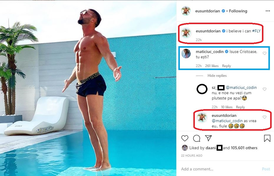 Râzi cu lacrimi! Ce comentariu i-a lăsat Codin Maticiuc lui Dorian Popa, după ce acesta s-a pozat în piscină de parcă merge pe apă ca Iisus! Răspunsul savuros al cântărețului