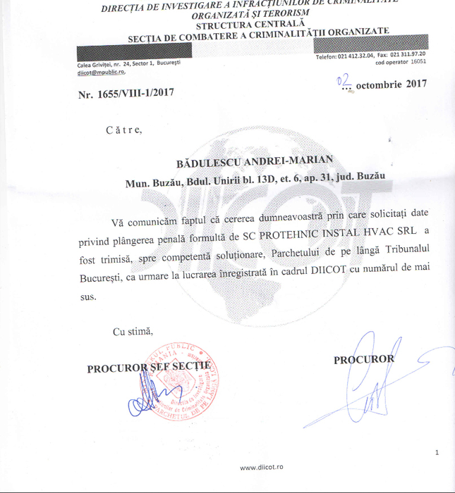 Răspunsul la plângerea penală făcută la DIICOT de avocatul lui Ionuţ Zamfir