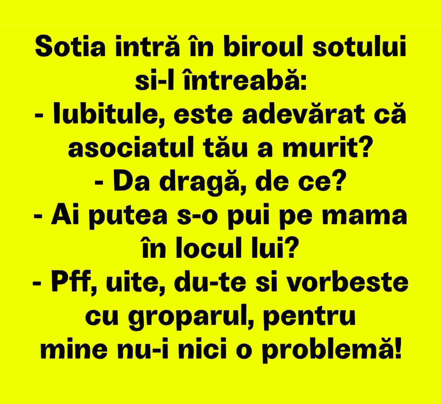 Bancul dimineții | Soția intră în biroul soțului