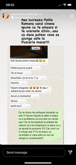 Dialogul halucinant dintre hărțuitor și Simona Trașcă