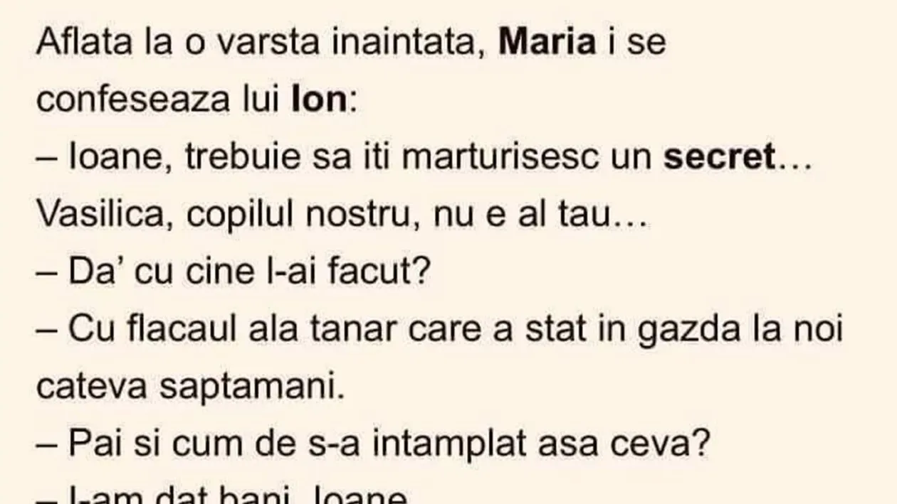 BANCUL ZILEI | Maria i se confesează lui Ion: Vasilică nu e copilul tău
