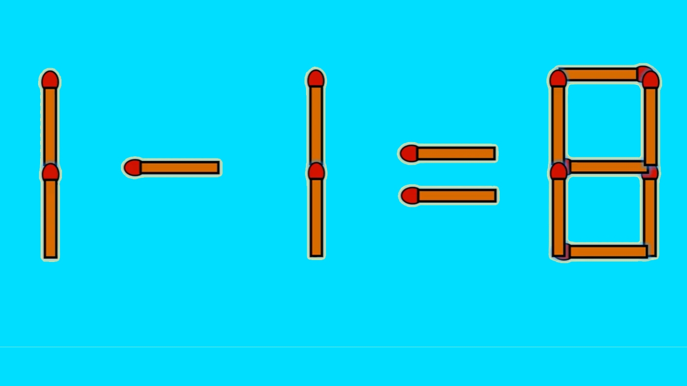 Test de inteligență | 1-1=8 este greșit. Corectați egalitatea mutând un singur chibrit