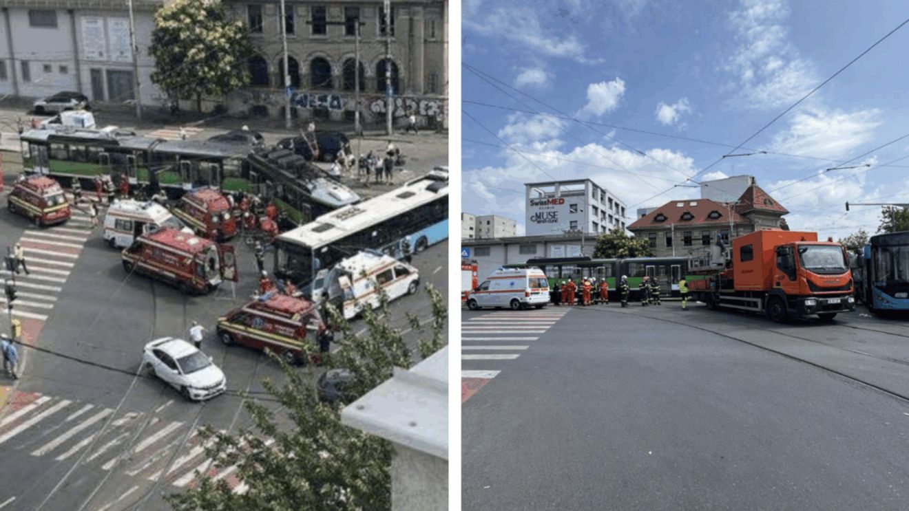 Accident deosebit de grav în București, după ce un autobuz STB s-a ciocnit cu un tramvai! Sunt 11 victime