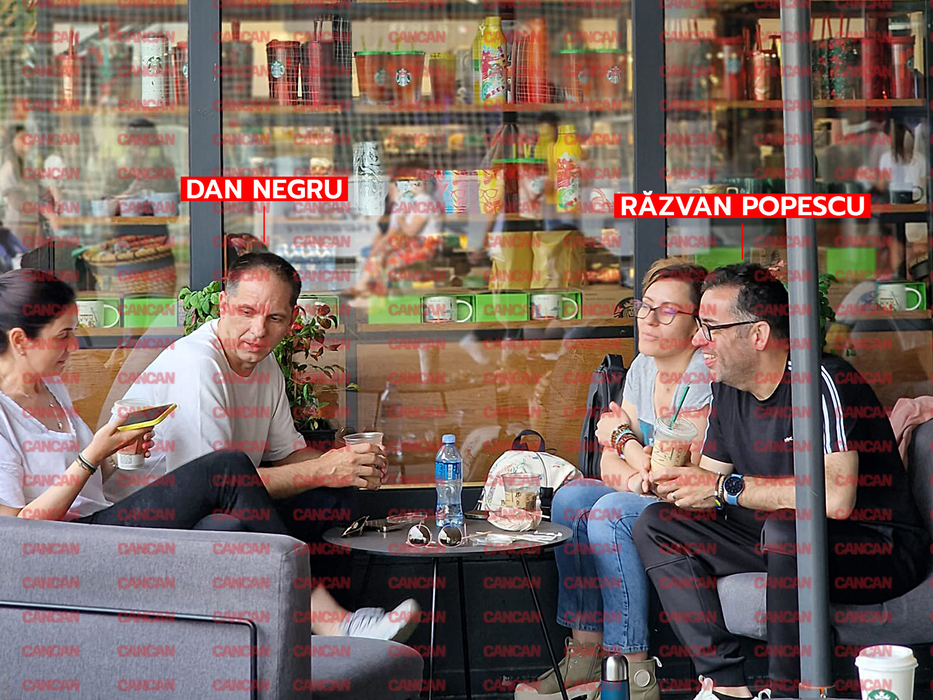 Dan Negru, Răzvan Popescu și soțiile lor sunt, acum, relaxați. Polițiștii sunt la inytrarea în cafenea