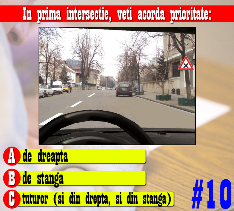 Test auto pentru șoferi, cu 10 chestionare | Primul: Care dintre cele 4 autovehicule au prioritate la trecere?