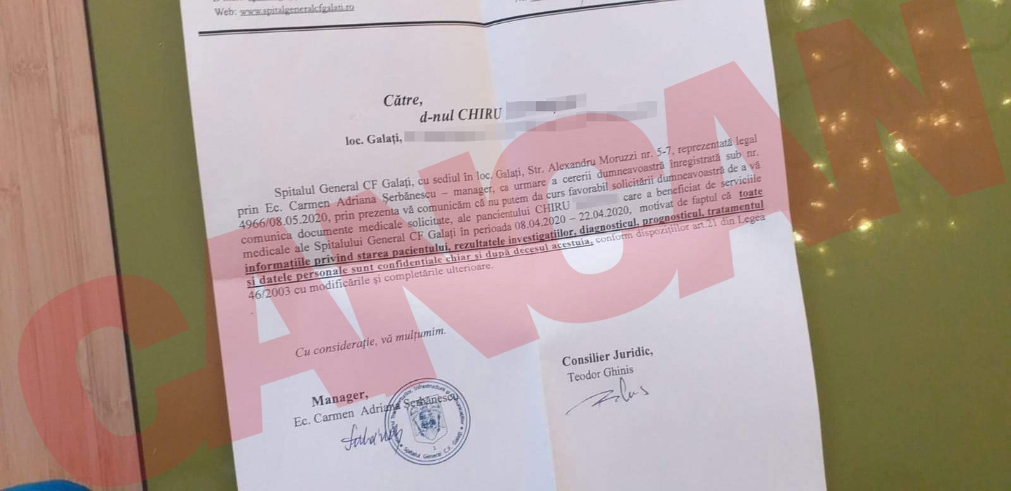 Documentul primit de fiul îndurerat