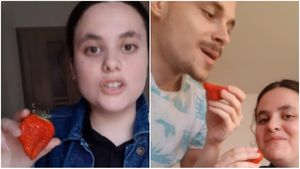 Cât a ajuns să coste un kilogram de căpșuni la Carrefour. După ce a văzut prețul, o tânără și-a luat o singură căpșună și a împărțit-o cu iubitul